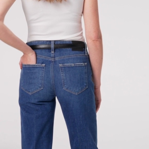 PAIGE Women’s Leenah wide leg full length vintage inspired distressed blue jeans - Picture 5 of 10